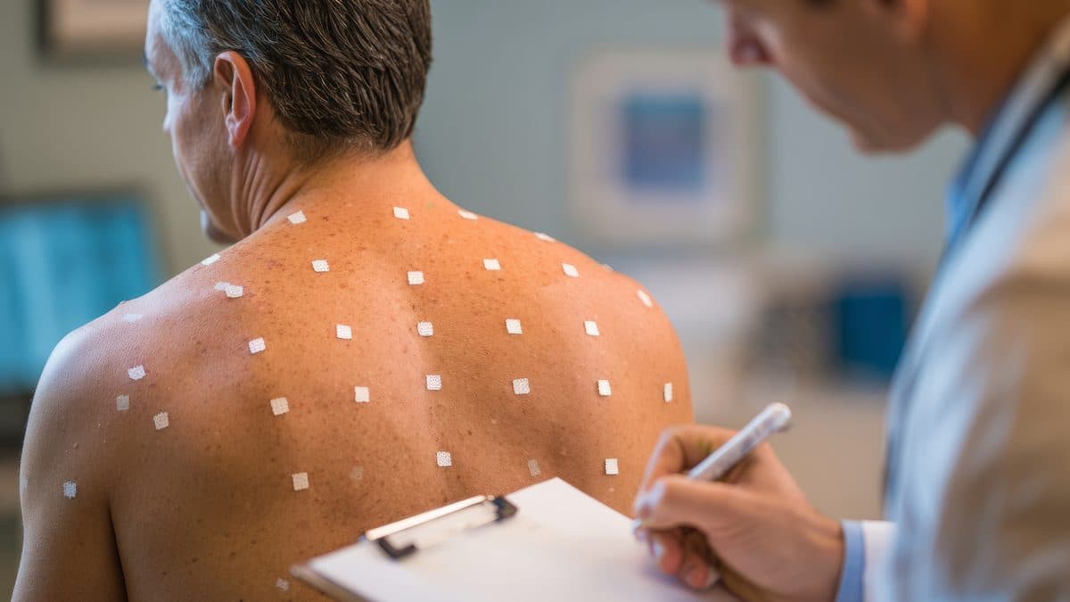 Náplasti epikutánního testu na zádech pacientky