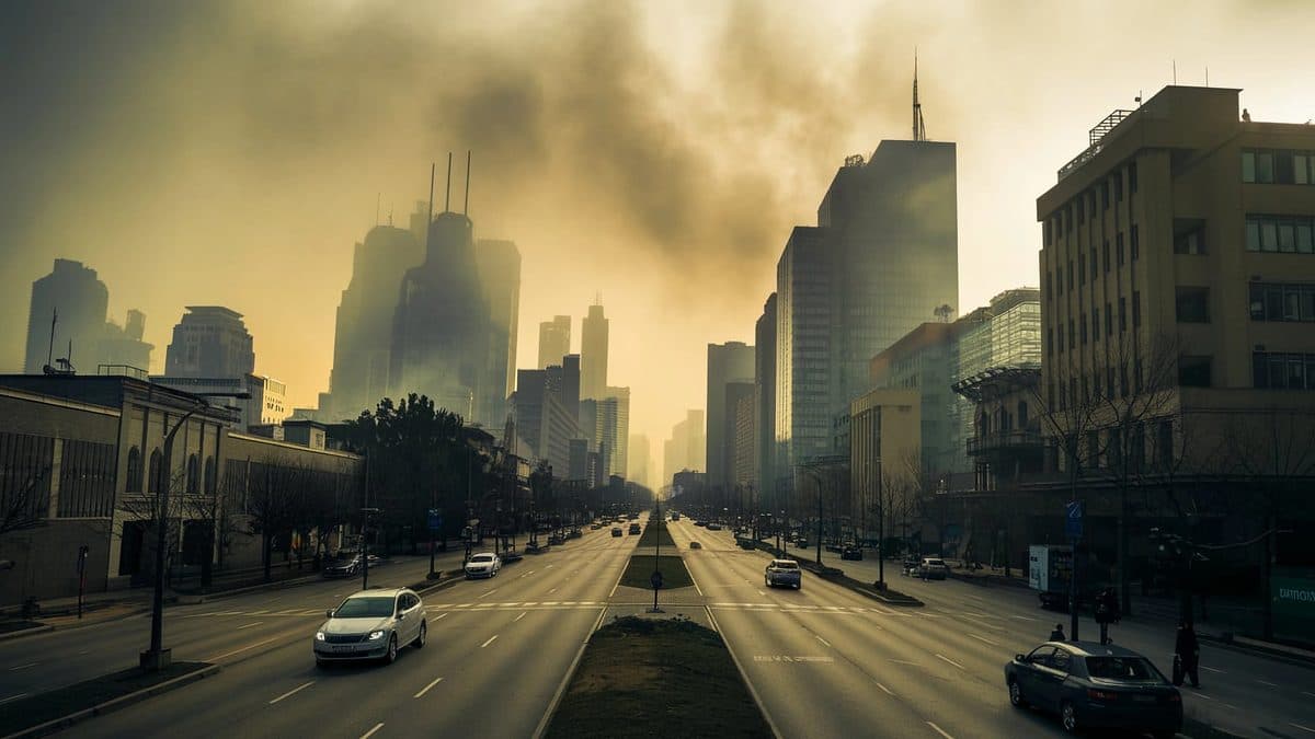 Smog nad městskou ulicí