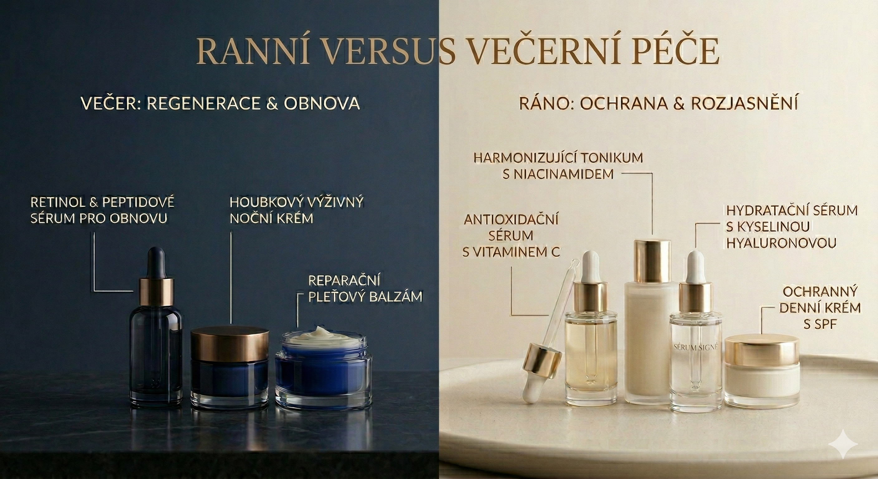 Rozdíl mezi ranními a večerními procesy pleti Porovnání pleti ráno a večer s popisem procesů