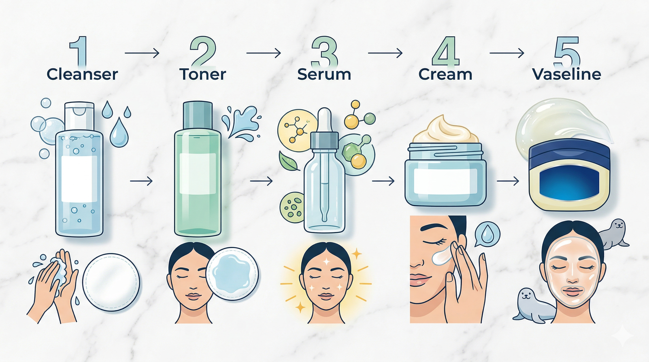 Slugging krok za krokem – jak správně vrstvit produkty Krok za krokem – slugging noční rutina a vrstvení produktů na pleť